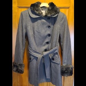 Esprit Gray Wool Dress Coat with Faux Fur Collar Children's Size Medium